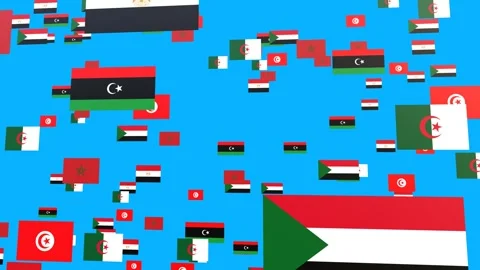 North African Countries Flag Collection, Blue Background Flying Forward Mot.. Stock Footage 319326517