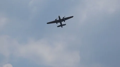 North Amercian B-25J Mitchell airshow overflight demonstration Stock Footage 86521453