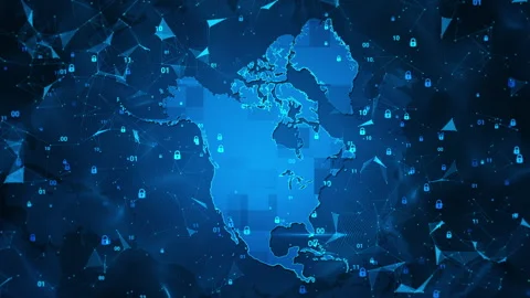 North America Dark Blue Technology Security Key Digital Background Stock Footage 339046572