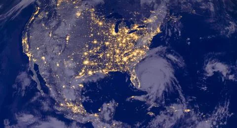 North America lights during night as it looks like from space. Elements of this Stock Illustration