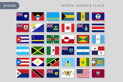 North America National Flags Vector Set - Flat Icons for Canada USA Mexico .. Stock Illustration
