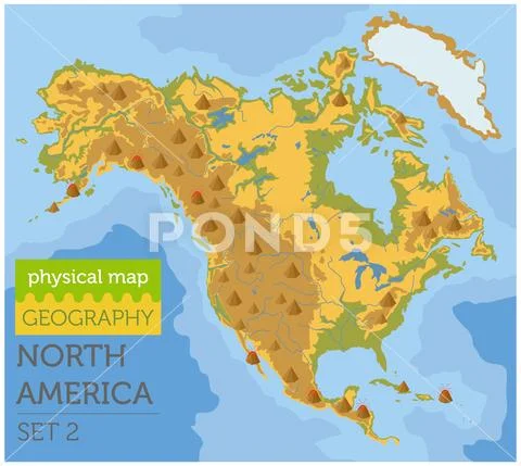 North America physical map elements. Build your own geography info graphic co Stock Illustration