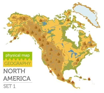 North America physical map elements. Build your own geography info graphic co Illustrazione stock