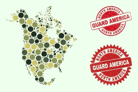 North America V2 Map Composition of Camouflage Military Spheric Elements with 스톡 일러스트