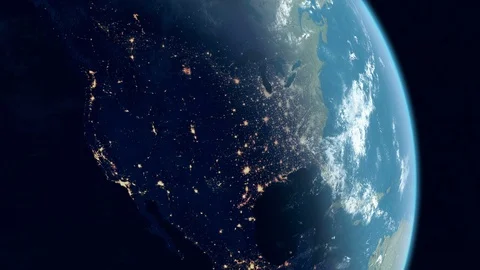 North America View with Zoom to the USA. Globe with Night City Lights. Stock Footage