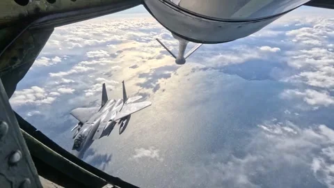 North American Aerospace Defense Command F-15C Eagle completes aerial refueling Stock Footage 268997262