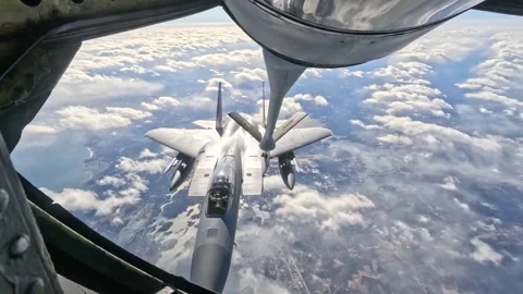 North American Aerospace Defense Command F-15C Eagle aircraft aerial refueling Stock Footage 268997267