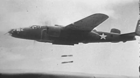 North American B-25 medium bomber drops bombs on japan - 1942 Stock Footage 106008785