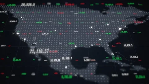 North American Block Map With Rows Of Trading Readouts Stock Footage 343245681