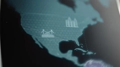 North American economic map displays infrastructure symbols Stock Footage 346037862