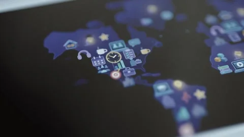 North American icon map visualizes education and wellbeing Stock Footage 347063027