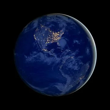 North and South America at night, city lights on USA, earth photo at nighttime Stock Photos