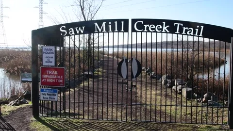 North Arlington New Jersey December 29 2023:  Saw Mill Creek trail Stock Footage 260000341
