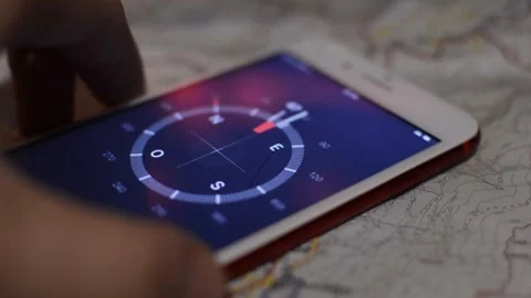 North arrow compass on the iphone digital compass app. compass for direction. 스톡 동영상 232676230