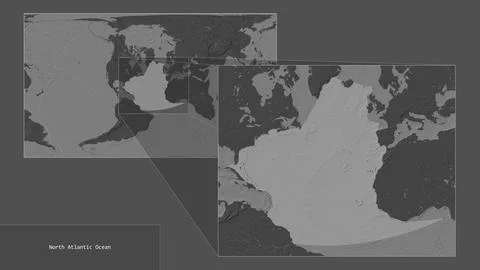 North Atlantic Ocean, excluding sub-basins. Location. Bilevel map Stock Illustration