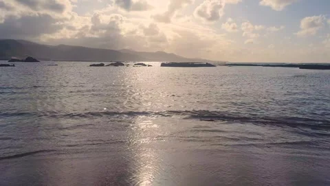 North Atlantic Ocean at the sunset seen from the Las Canteras Beach, Spain Stock Footage 249543797