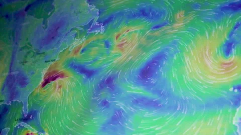 North Atlantic ocean weather cyclone winds pressure storm graphic display o.. Video stock 337059500
