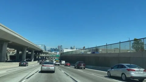 North Bound 110 Freeway To Downtown Los Angeles DTLA Stock Footage 212480776