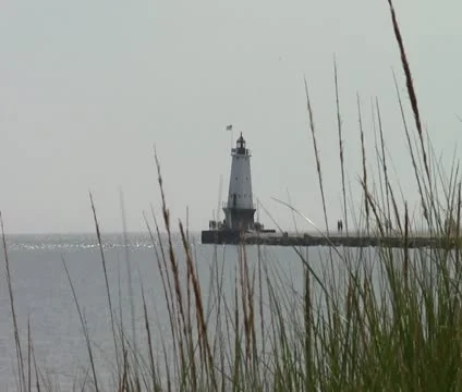 North Breakwater Lighthouse through grass 動画素材 11139183