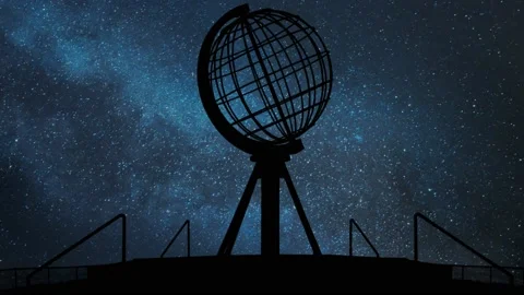 North Cape: Globe Monument by Night, Time Lapse with Stars and Milky Way Stock Footage 164707776