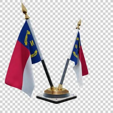 North Carolina 3d illustration flag on pole. Wood flagpole Stock Illustration