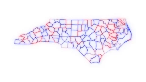 North Carolina county map red blue election outline white background seamless Stock Footage 343867974