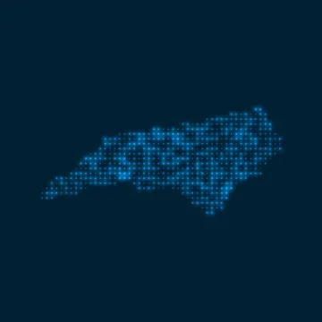 North Carolina dotted glowing map. Shape of the us state with blue bright b.. Stock Illustration