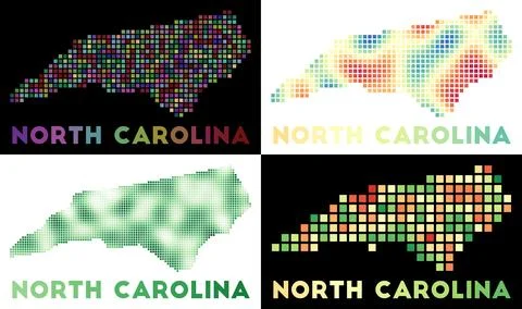 North Carolina map. Collection of map of North Carolina in dotted style. Bo.. Illustrazione stock