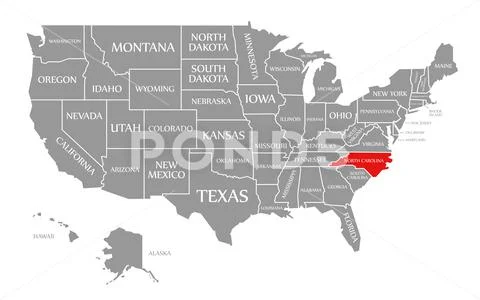 North Carolina red highlighted in map of the United States of America Stock Illustrationen