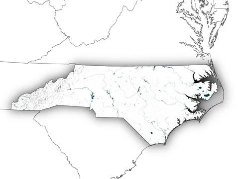 North Carolina shape with state borders, white map 스톡 일러스트