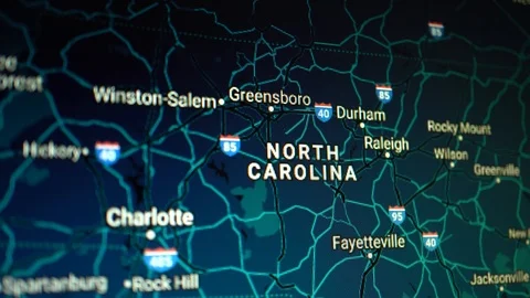 North Carolina State On A Digital Map, Slider Shot 스톡 동영상 107555381