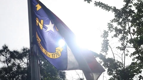 North Carolina State Flag waving in the sun Stock Footage