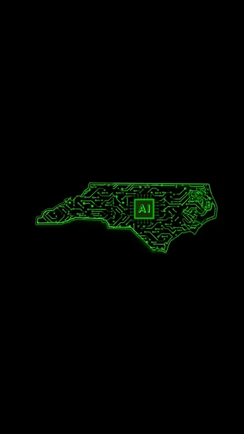 North Carolina State Map AI Chipset Technology Opener Stock Footage 337184373