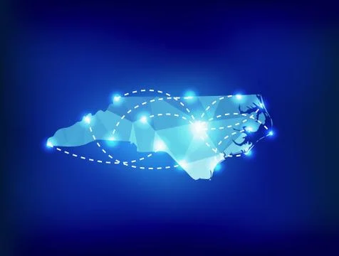 North Carolina state map polygonal with spot lights places Stock Illustration