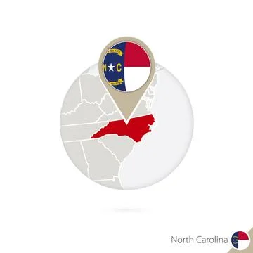 North Carolina US State map and flag in circle. Map of North Carolina, Nort.. Stock Illustration