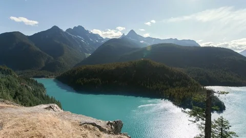 North Cascade National Park Time Lapse of Ross Lake Pan Right Stock Footage