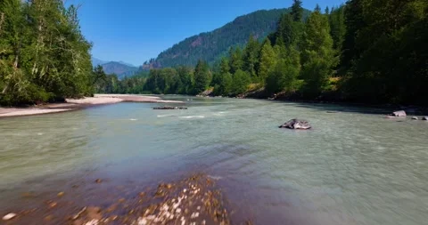 North Cascades Dramatic River Forest Landscape Aerial Video stock 282851732