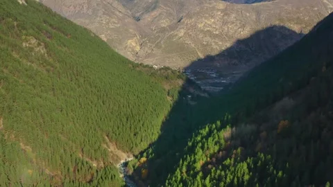 North Caucasus Mountain Valley with River and Forest Stock Footage 320855581