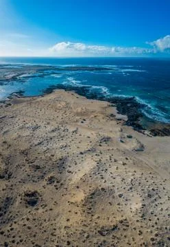 North coast of Fuerteventura Island, Drone Shot. Kitesurf spot. Canary Island Stock Photos