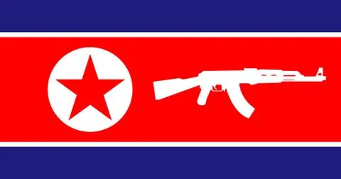 North corea flag with ak47 silhouette Stock Illustration