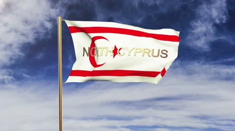 North Cyprus flag with title waving in the wind. Looping sun rises style Stock-Footage 48331106