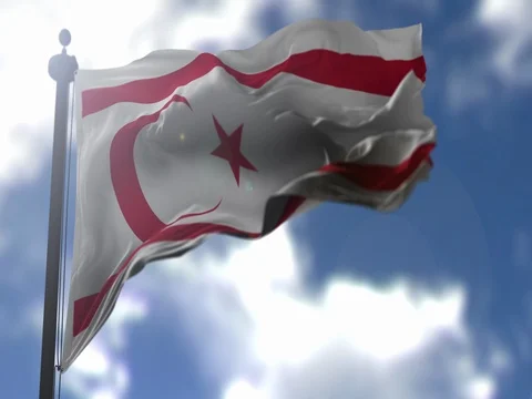 North Cyprus Flag is Waving Against Blue Sky Stock Footage 77741953