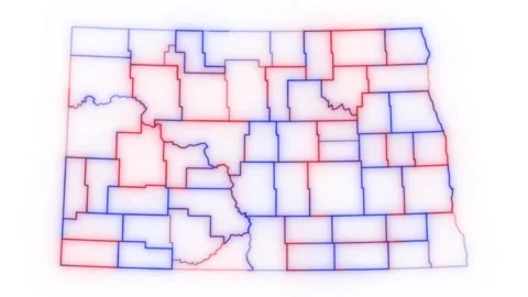 North Dakota county map red blue election outline white background seamless loop 스톡 동영상 343867975
