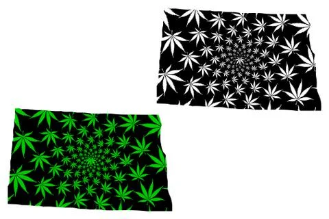 North Dakota - map is designed cannabis leaf Stock Illustration