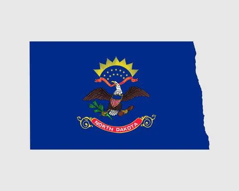 North Dakota Map Flag. Map of ND, USA with the state flag. Illustrazione stock