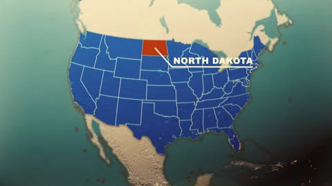 North Dakota Map Highlight USA 3D Political Globe Animation Video stock 313833265