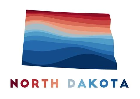 North Dakota map. Map of the us state with beautiful geometric waves in red.. イラスト素材