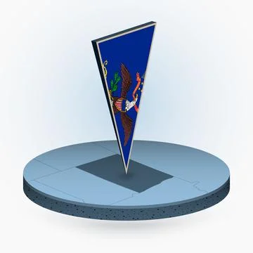 North Dakota map in round isometric style with triangular 3D flag of US Sta.. Stock Illustration
