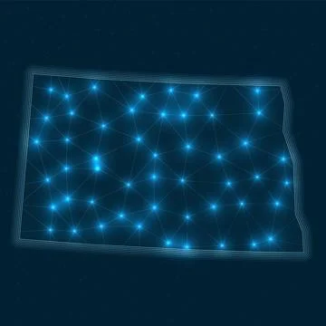 North Dakota network map. Abstract geometric map of the us state. Digital c.. Stockillustratie