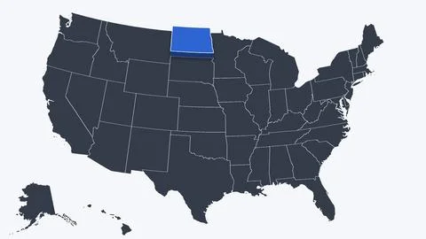 North Dakota Raised in 3D on US Election Map Red and Blue Highlight, White Stock Illustration